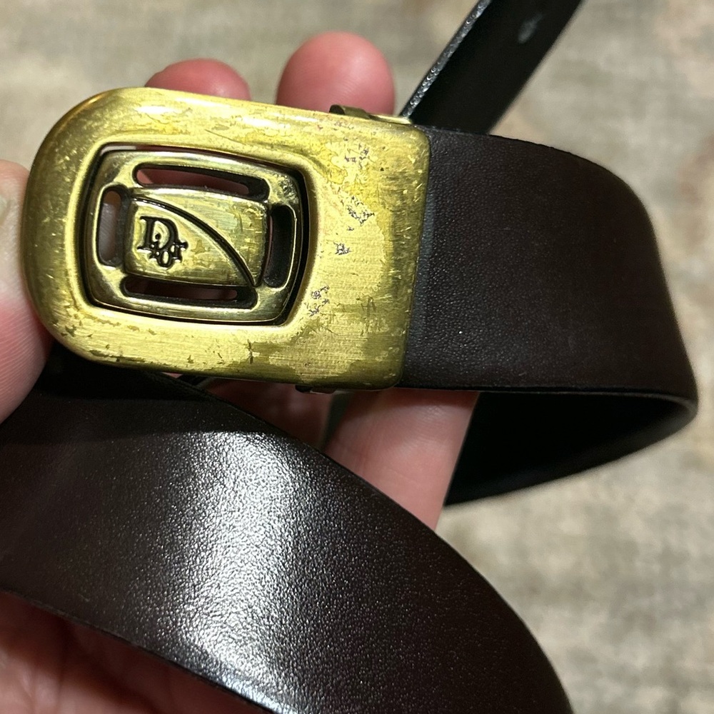 Vintage Christian Dior Monsieur brass belt buckle with reversible belt.